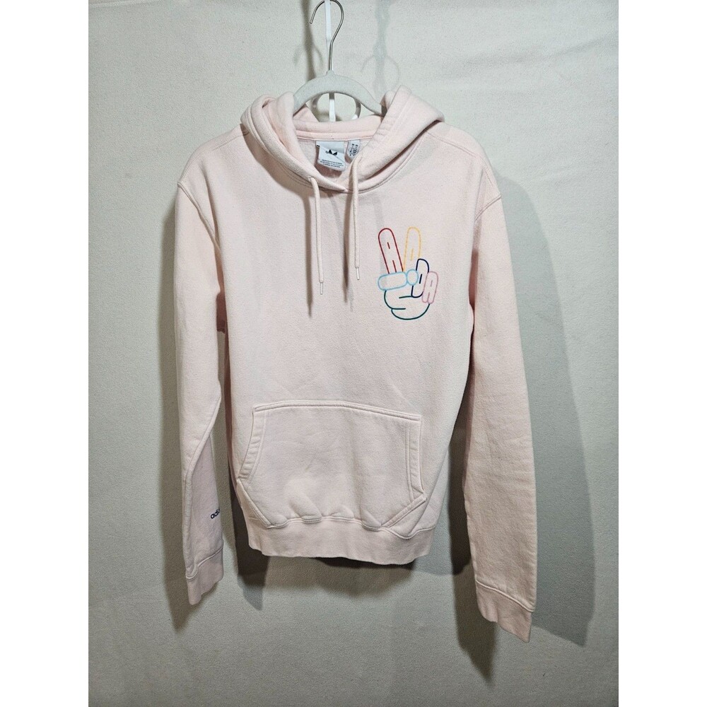 Adidas Originals Pink Pullover Hoodie Mens Size S With Graphic Logo Peace Sign